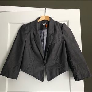 Anthropologie Crop Tuxedo Jacket in charcoal.
